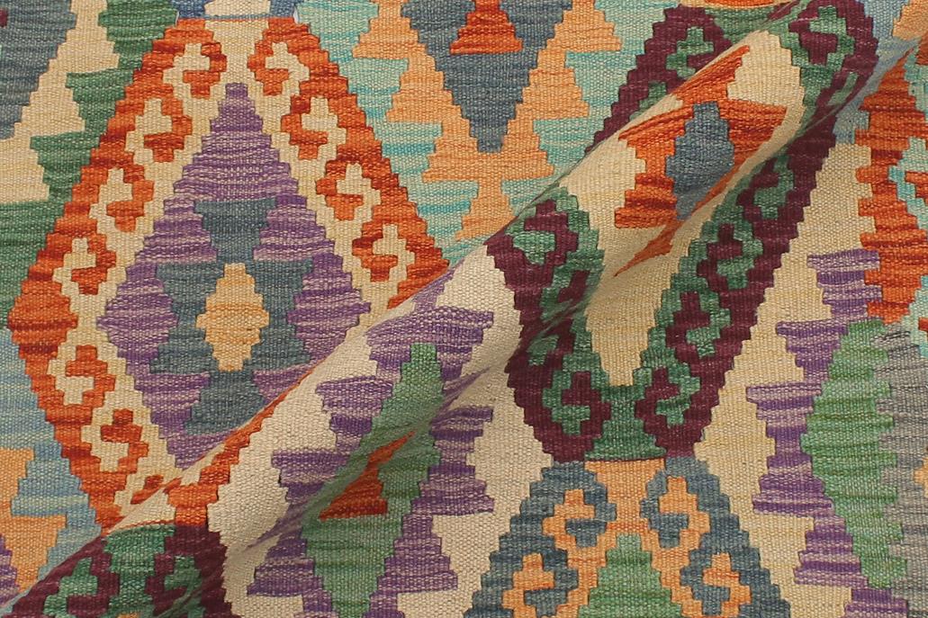 Flat Weave Kilim Antique Navaho Vintage handmade Geometric Kilim Blue Rust Hand-Woven Runner 100% Wool Area Rug 3x10 