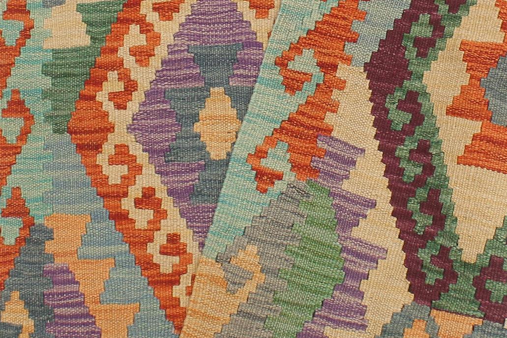 Flat Weave Kilim Antique Navaho Vintage handmade Geometric Kilim Blue Rust Hand-Woven Runner 100% Wool Area Rug 3x10 