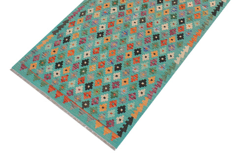 handmade Modern Kilim Blue Rust Hand-Woven RUNNER 100% WOOL area rug 3x10