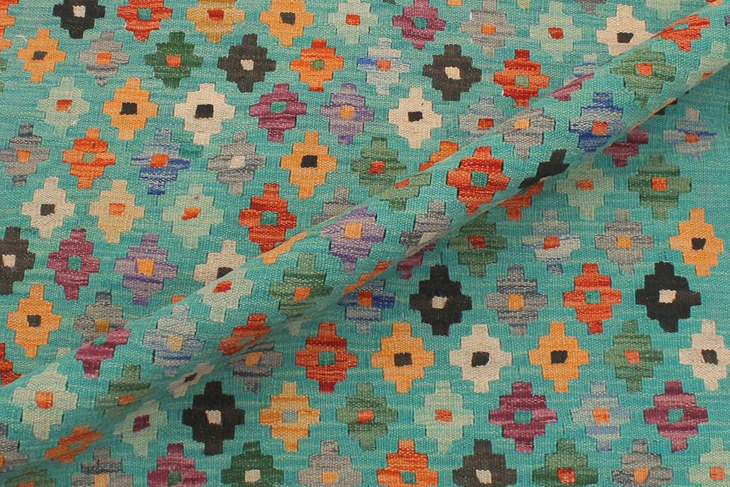 Flat Weave Kilim Antique Navaho Vintage handmade Modern Kilim Blue Rust Hand-Woven Runner 100% Wool Area Rug 3x10 