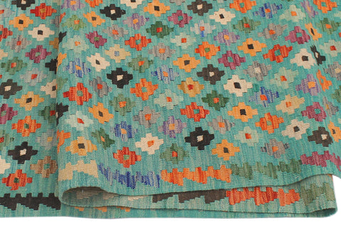 handmade Modern Kilim Blue Rust Hand-Woven RUNNER 100% WOOL area rug 3x10