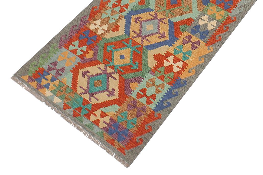 Flat Weave Kilim Antique Navaho Vintage handmade Geometric Kilim Rust Gray Hand-Woven Runner 100% Wool Area Rug 3x10 