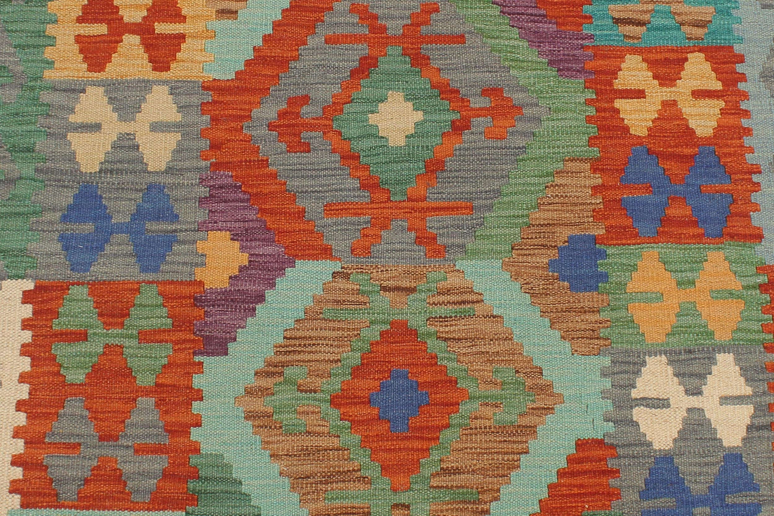 handmade Geometric Kilim Rust Gray Hand-Woven RUNNER 100% WOOL area rug 3' x 10'