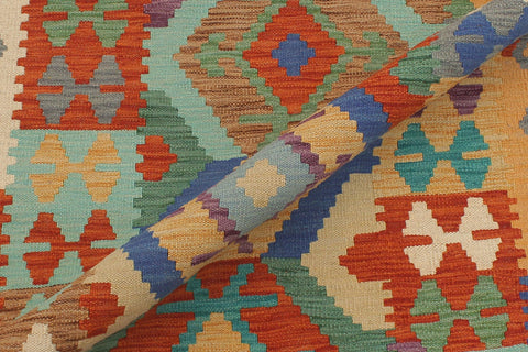handmade Geometric Kilim Rust Gray Hand-Woven RUNNER 100% WOOL area rug 3' x 10'