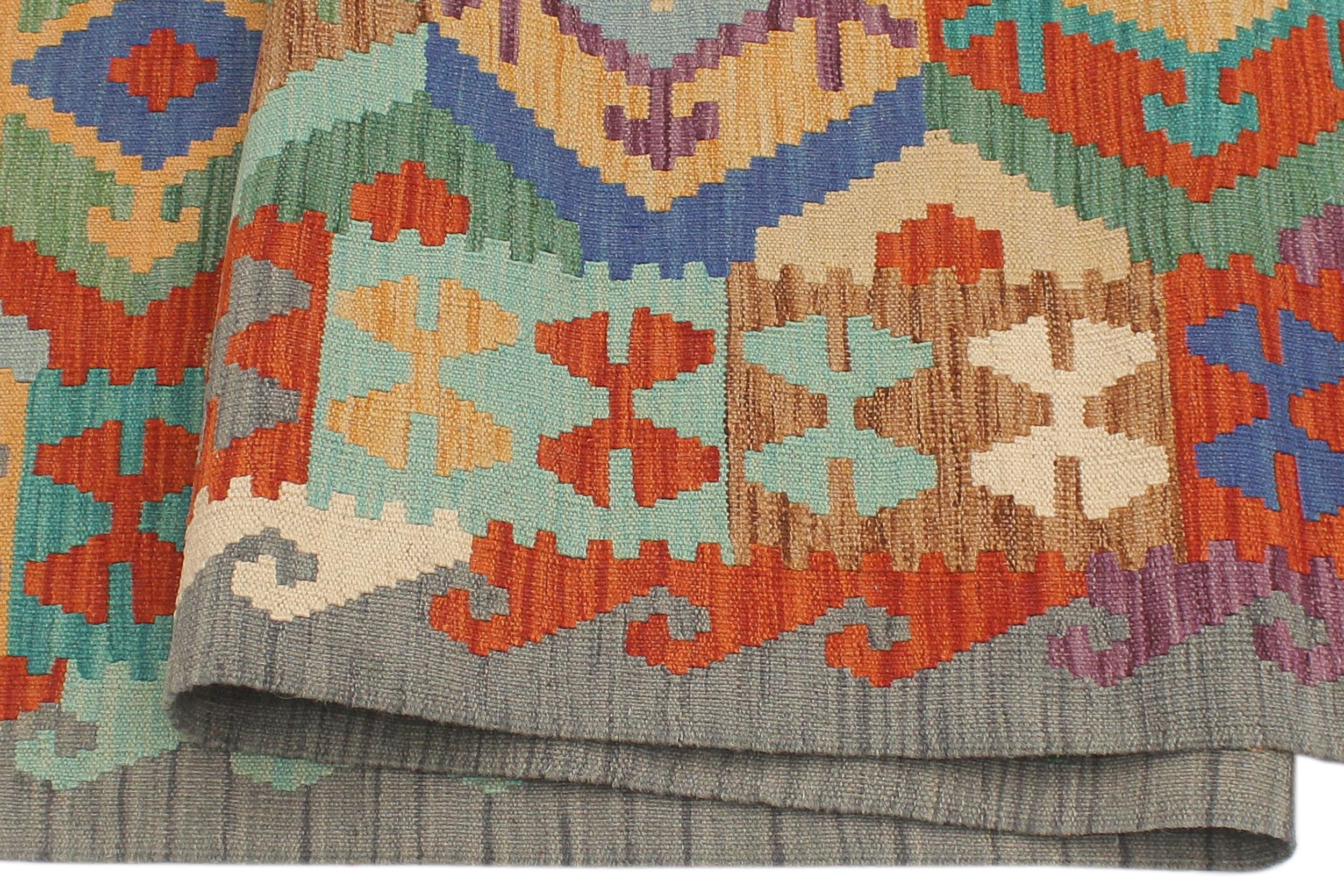 handmade Geometric Kilim Rust Gray Hand-Woven RUNNER 100% WOOL area rug 3' x 10'