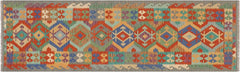 Flat Weave Kilim Antique Navaho Vintage handmade Geometric Kilim Rust Gray Hand-Woven Runner 100% Wool Area Rug 3x10 