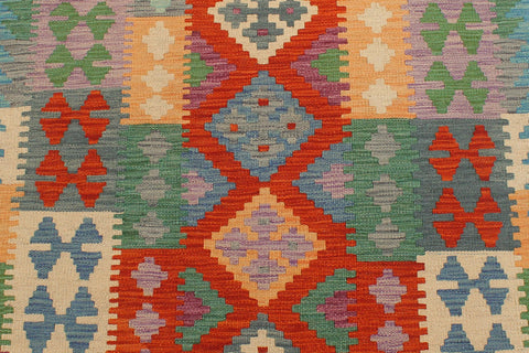 handmade Geometric Kilim Rust Blue Hand-Woven RUNNER 100% WOOL area rug 3' x 10'