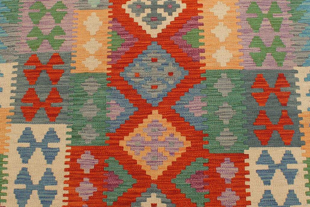 Flat Weave Kilim Antique Navaho Vintage handmade Geometric Kilim Rust Blue Hand-Woven Runner 100% Wool Area Rug 3x10 