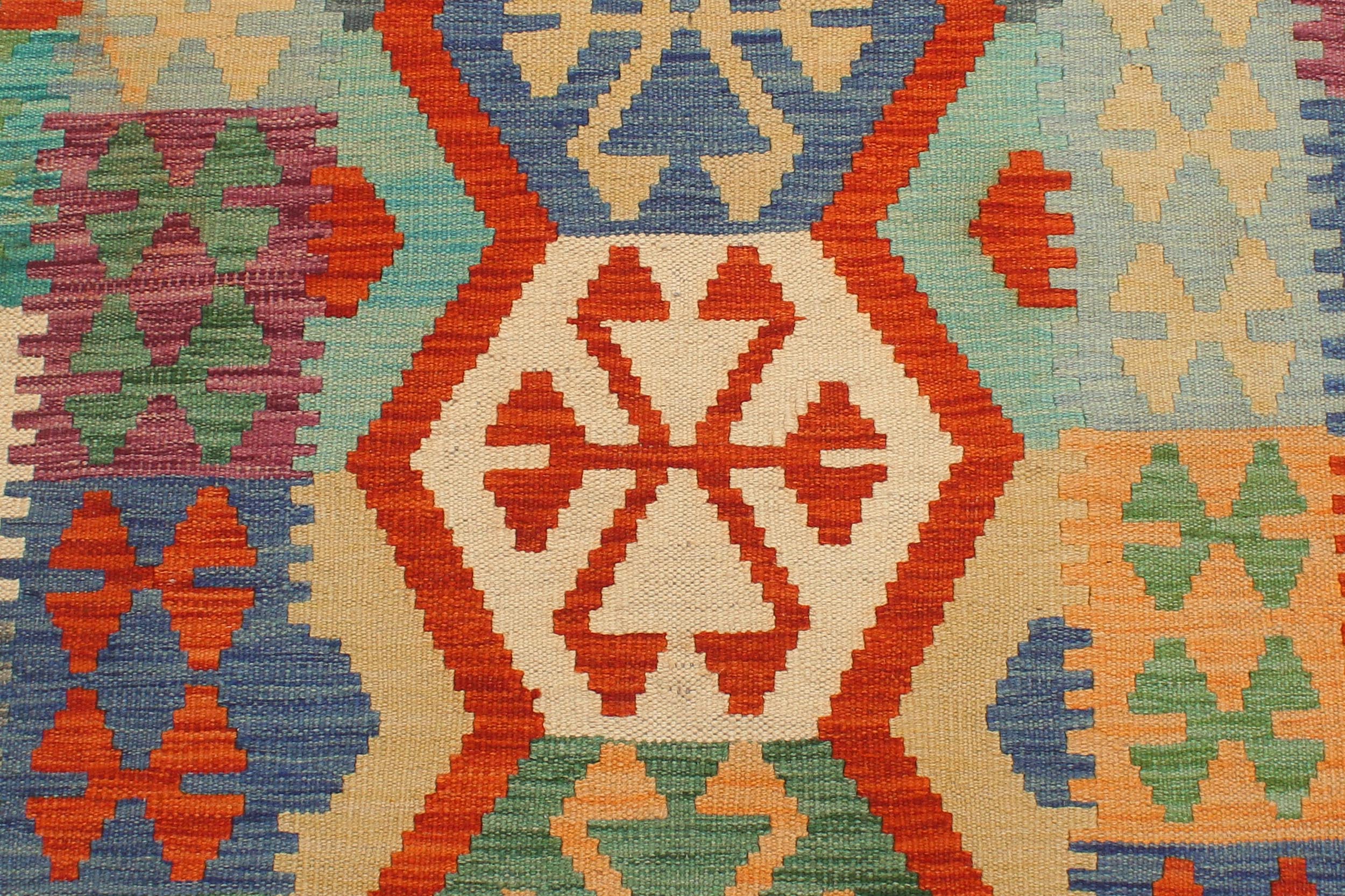 handmade Geometric Kilim Gray Green Hand-Woven RUNNER 100% WOOL area rug 3' x 10'