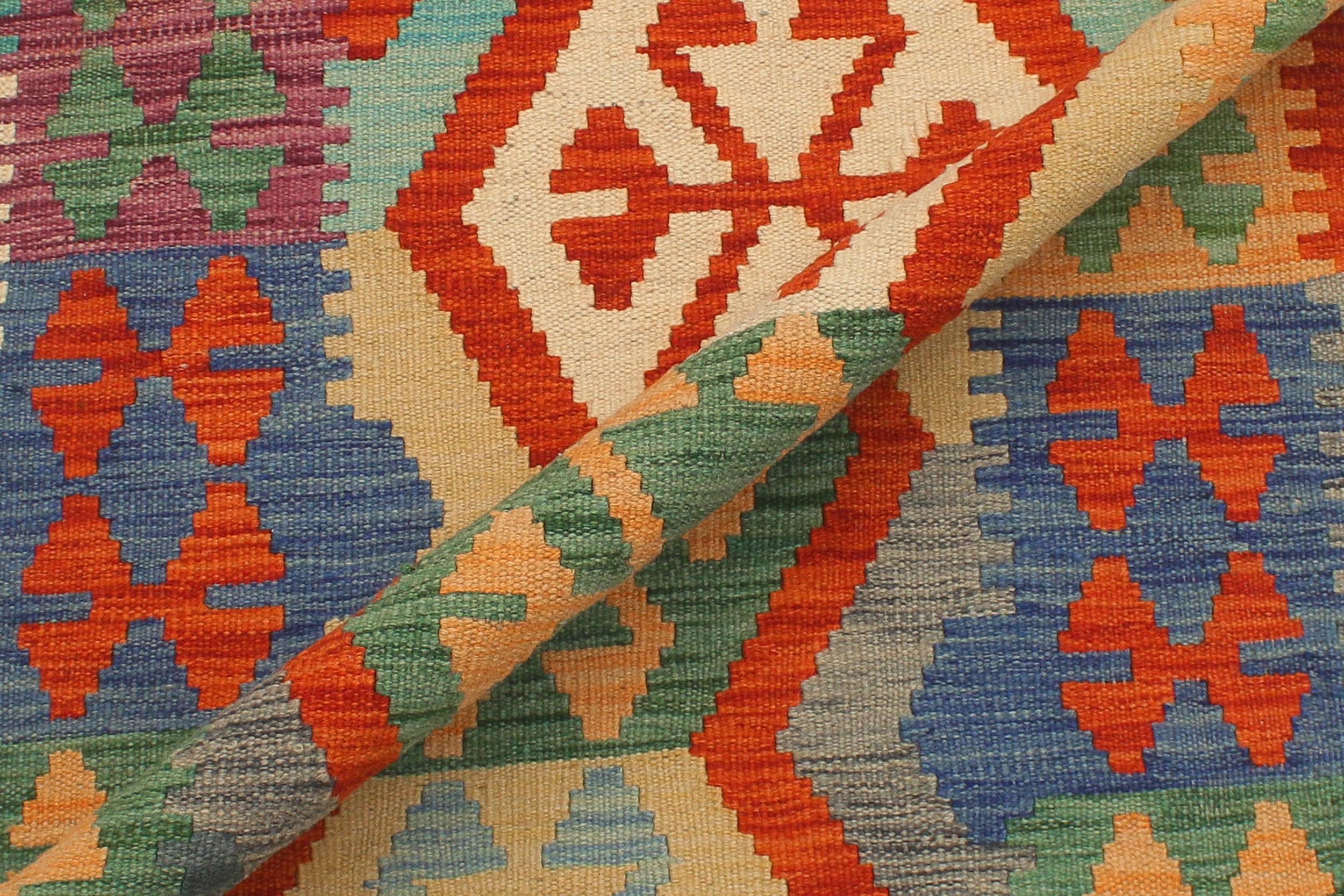 handmade Geometric Kilim Gray Green Hand-Woven RUNNER 100% WOOL area rug 3' x 10'
