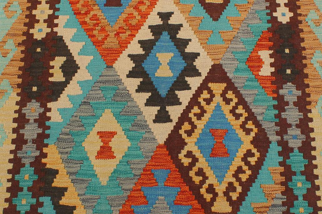 Flat Weave Kilim Antique Navaho Vintage handmade Geometric Kilim Blue Rust Hand-Woven Runner 100% Wool Area Rug 3x9 