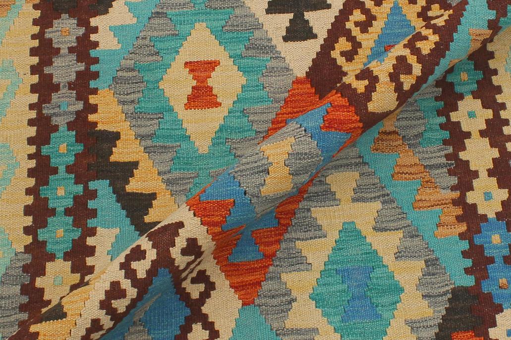 Flat Weave Kilim Antique Navaho Vintage handmade Geometric Kilim Blue Rust Hand-Woven Runner 100% Wool Area Rug 3x9 