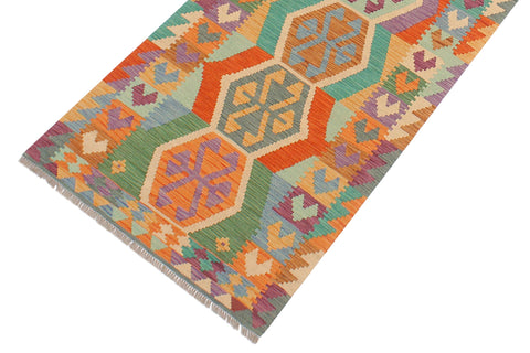 handmade Geometric Kilim Blue Rust Hand-Woven RUNNER 100% WOOL area rug 3' x 10'