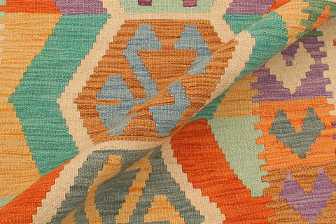 handmade Geometric Kilim Blue Rust Hand-Woven RUNNER 100% WOOL area rug 3' x 10'