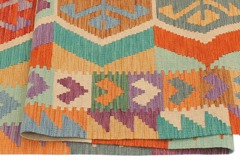handmade Geometric Kilim Blue Rust Hand-Woven RUNNER 100% WOOL area rug 3' x 10'