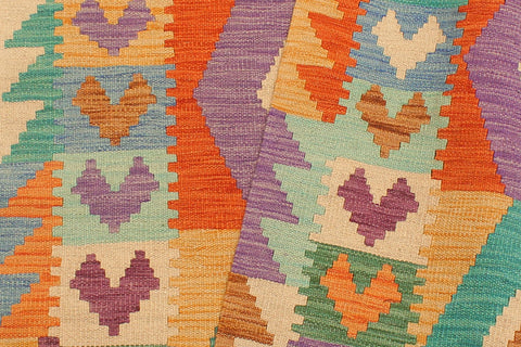 handmade Geometric Kilim Blue Rust Hand-Woven RUNNER 100% WOOL area rug 3' x 10'