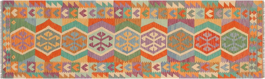 Flat Weave Kilim Antique Navaho Vintage handmade Modern Kilim Blue Rust Hand-Woven Runner 100% Wool Area Rug 3x10 