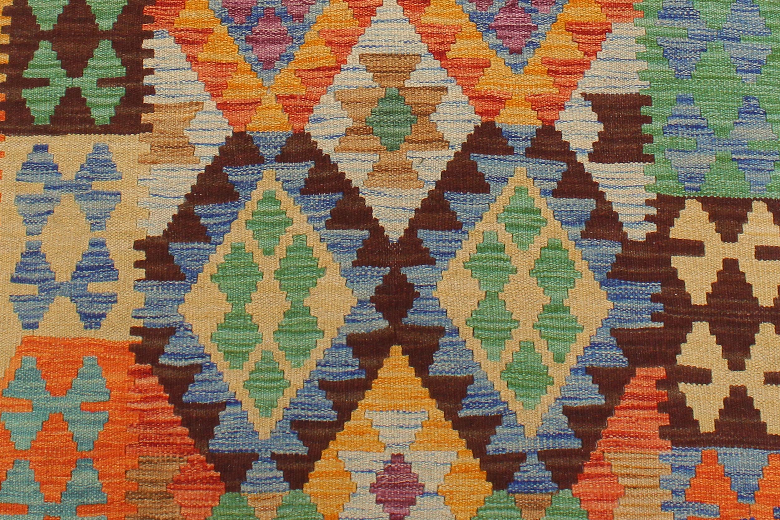 handmade Geometric Kilim Blue Rust Hand-Woven RUNNER 100% WOOL area rug 3 x 10