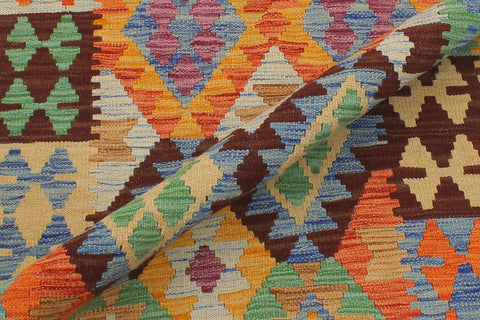 handmade Geometric Kilim Blue Rust Hand-Woven RUNNER 100% WOOL area rug 3 x 10