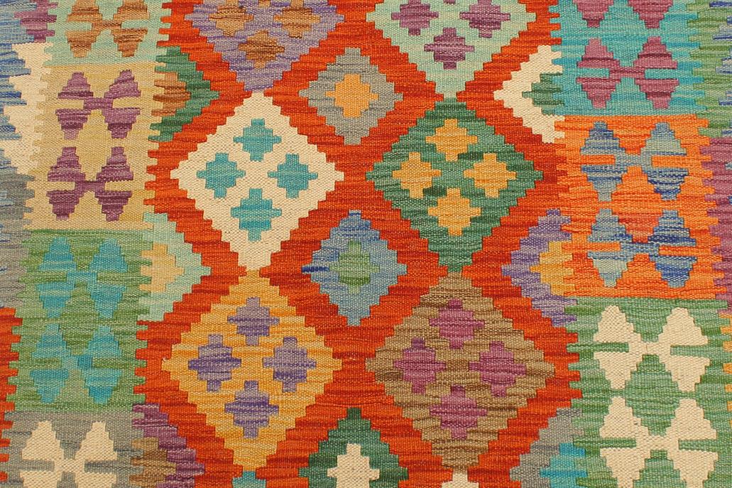 Flat Weave Kilim Antique Navaho Vintage handmade Geometric Kilim Rust Blue Hand-Woven Runner 100% Wool Area Rug 3x10 