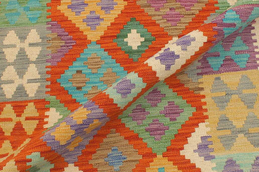 Flat Weave Kilim Antique Navaho Vintage handmade Geometric Kilim Rust Blue Hand-Woven Runner 100% Wool Area Rug 3x10 