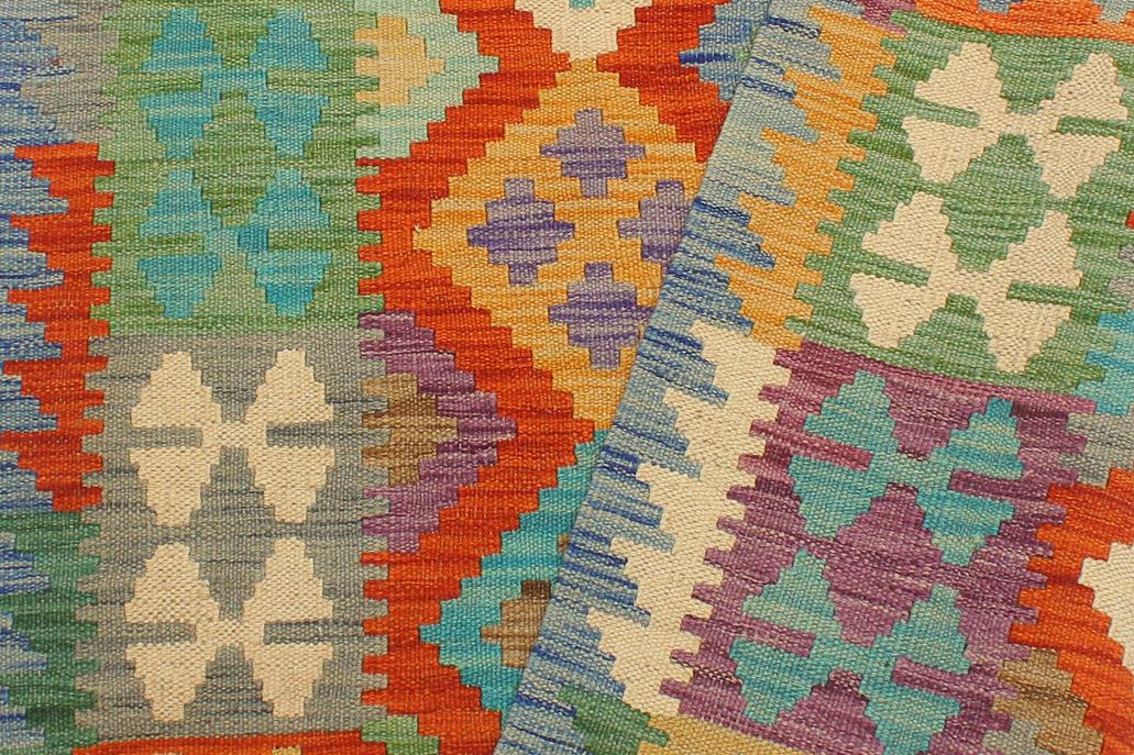 Flat Weave Kilim Antique Navaho Vintage handmade Geometric Kilim Rust Blue Hand-Woven Runner 100% Wool Area Rug 3x10 