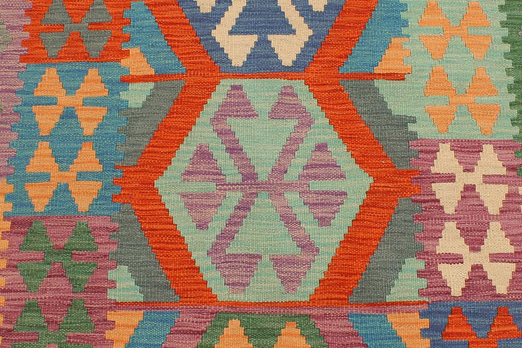 Flat Weave Kilim Antique Navaho Vintage handmade Geometric Kilim Blue Gray Hand-Woven Runner 100% Wool Area Rug 3x10 