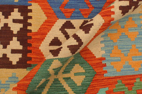 handmade Geometric Kilim Rust Blue Hand-Woven RUNNER 100% WOOL area rug 3' x 10'