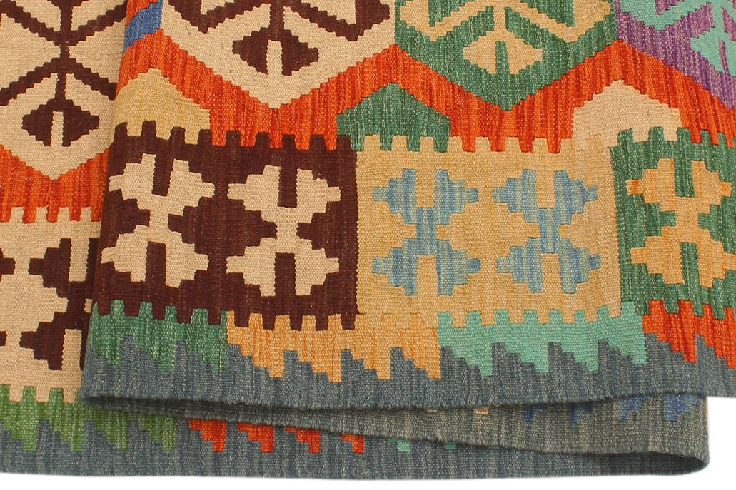 Flat Weave Kilim Antique Navaho Vintage handmade Geometric Kilim Rust Blue Hand-Woven Runner 100% Wool Area Rug 3x10 