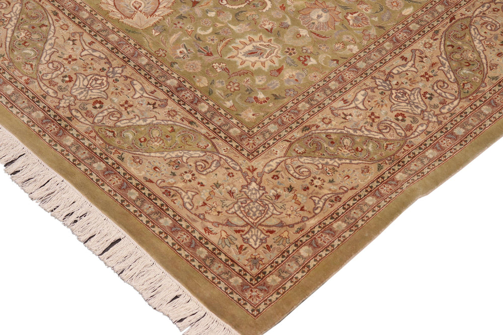 handmade Traditional Kashan Green Tan Hand Knotted RECTANGLE 100% WOOL area rug 10x14