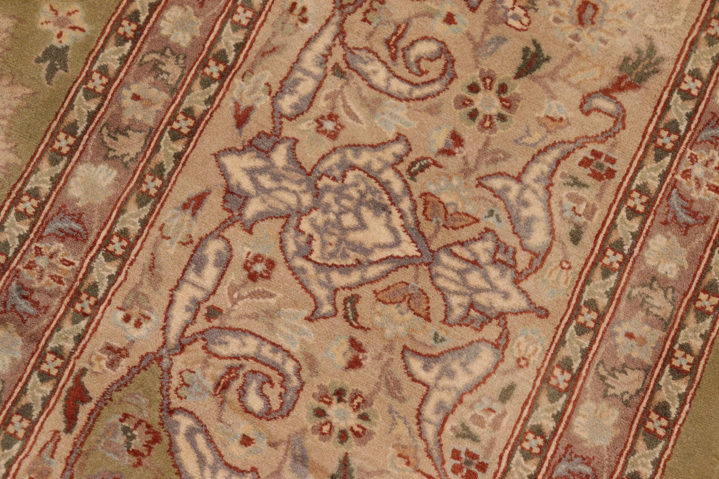 handmade Traditional Kashan Green Tan Hand Knotted RECTANGLE 100% WOOL area rug 10x14