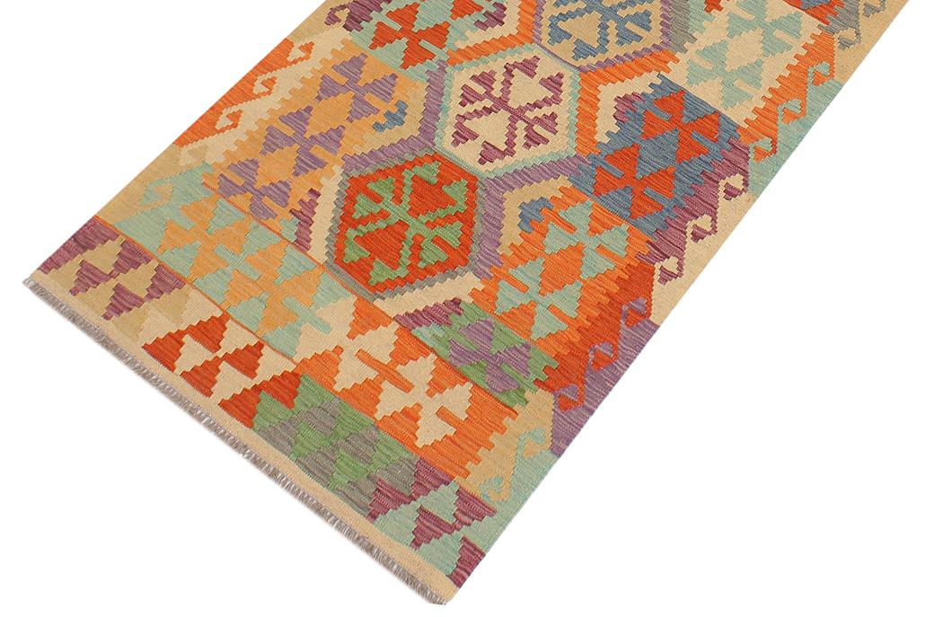 Flat Weave Kilim Antique Navaho Vintage handmade Geometric Kilim Rust Blue Hand-Woven Runner 100% Wool Area Rug 3x10 