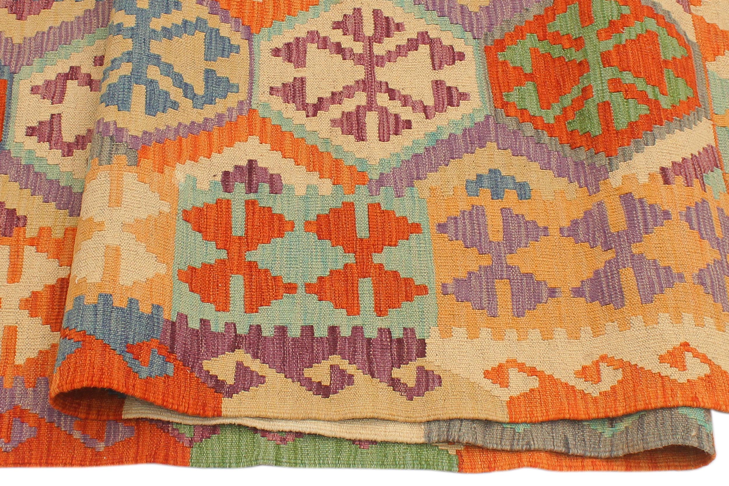 handmade Geometric Kilim Rust Blue Hand-Woven RUNNER 100% WOOL area rug 3' x 10'