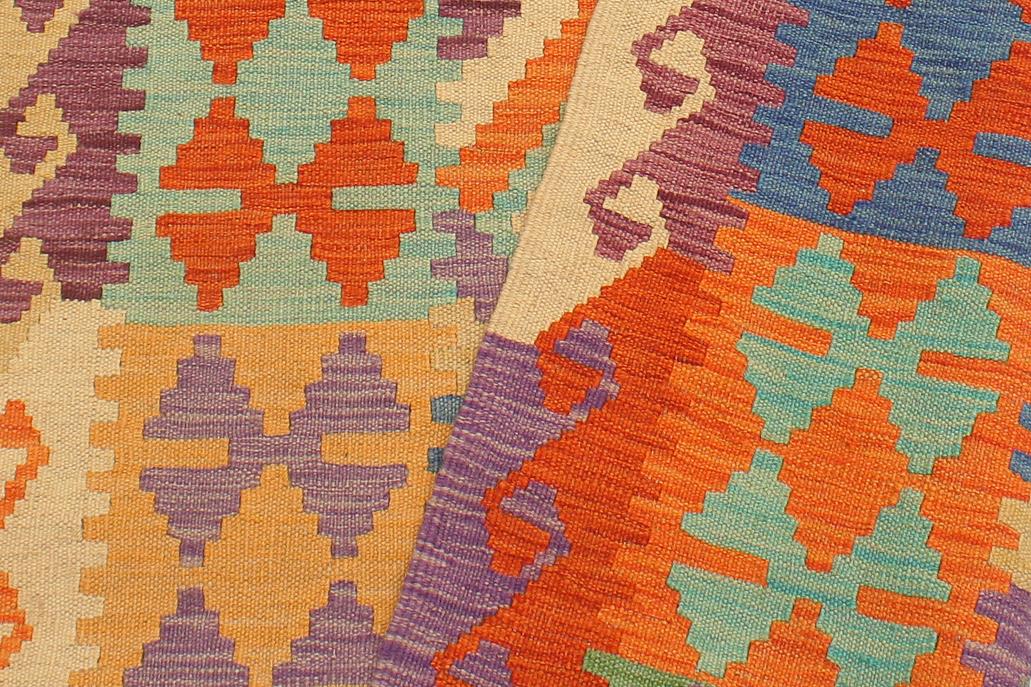 Flat Weave Kilim Antique Navaho Vintage handmade Geometric Kilim Rust Blue Hand-Woven Runner 100% Wool Area Rug 3x10 