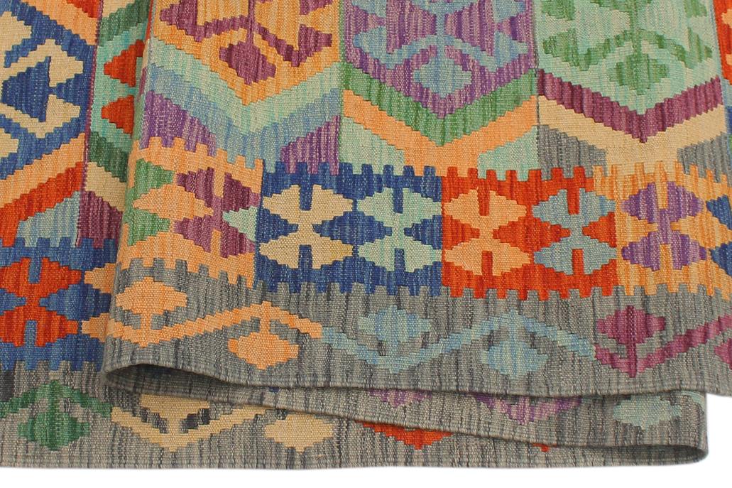 Flat Weave Kilim Antique Navaho Vintage handmade Geometric Kilim Blue Gray Hand-Woven Runner 100% Wool Area Rug 3x10 