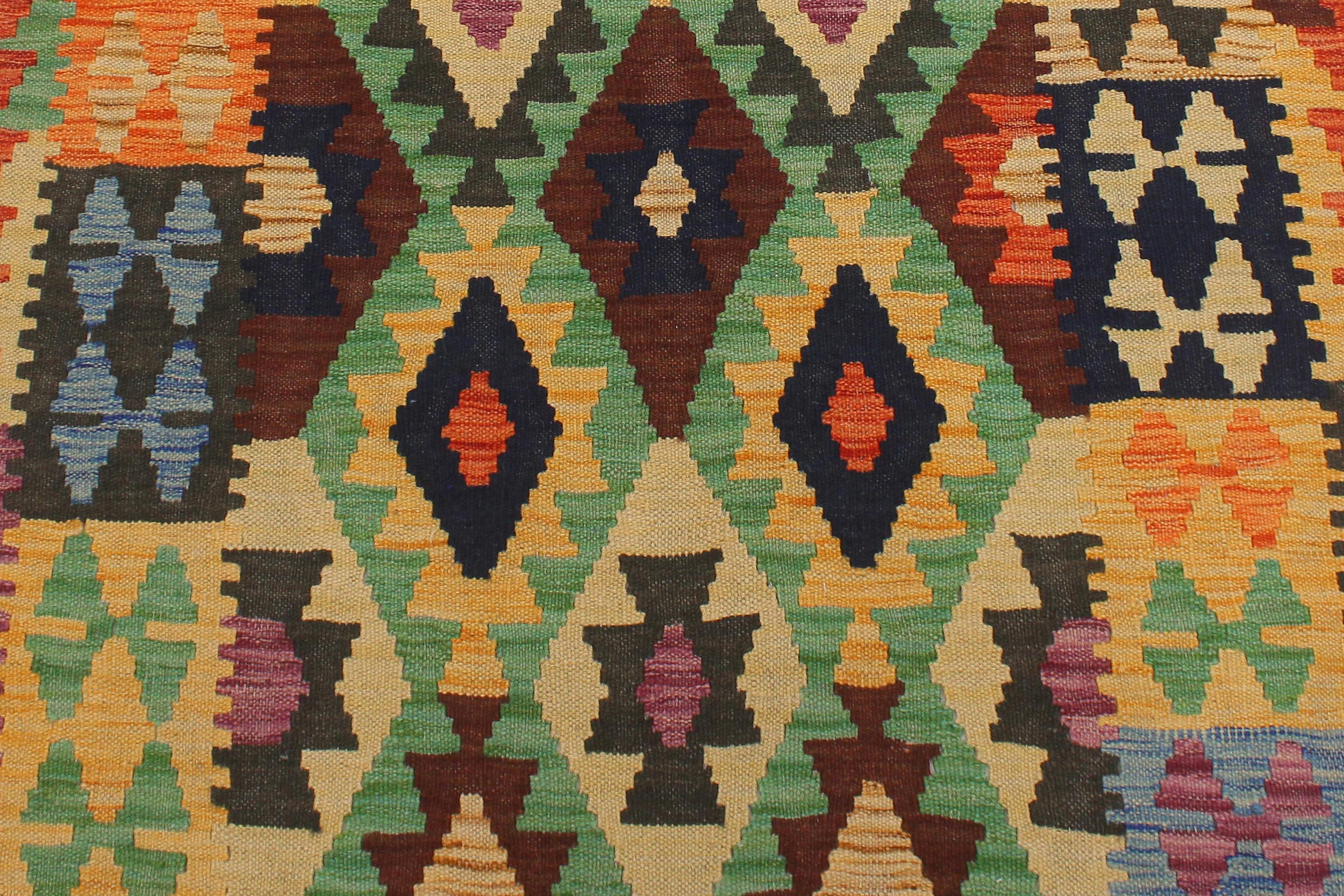 handmade Geometric Kilim Blue Rust Hand-Woven RUNNER 100% WOOL area rug 3 x 9