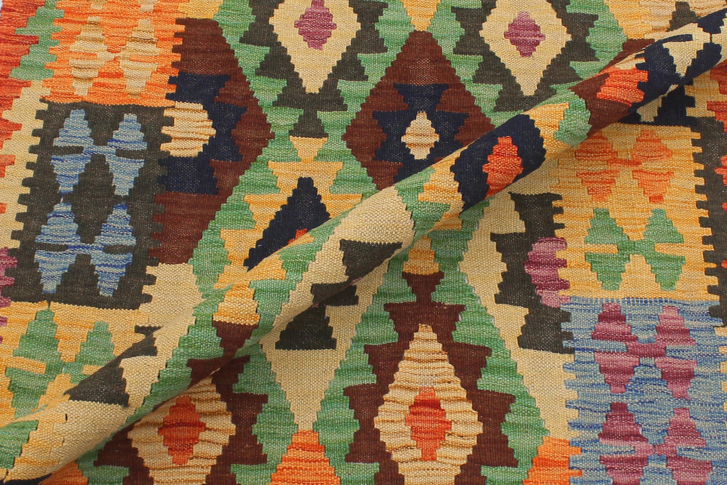 handmade Geometric Kilim Blue Rust Hand-Woven RUNNER 100% WOOL area rug 3 x 9