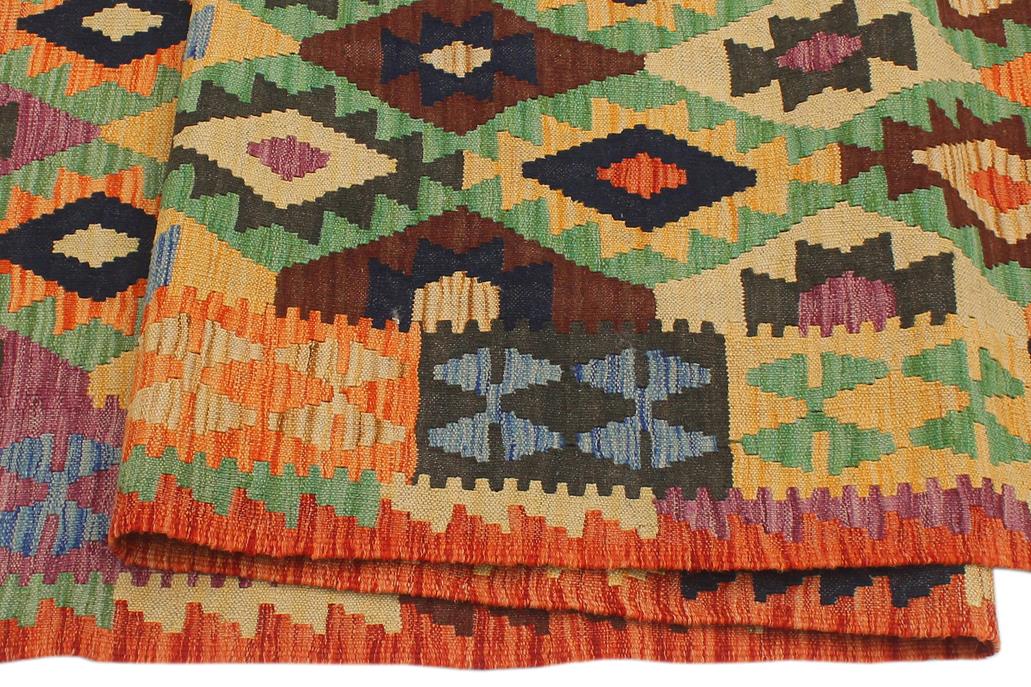 Flat Weave Kilim Antique Navaho Vintage handmade Geometric Kilim Blue Rust Hand-Woven Runner 100% Wool Area Rug 3x9 