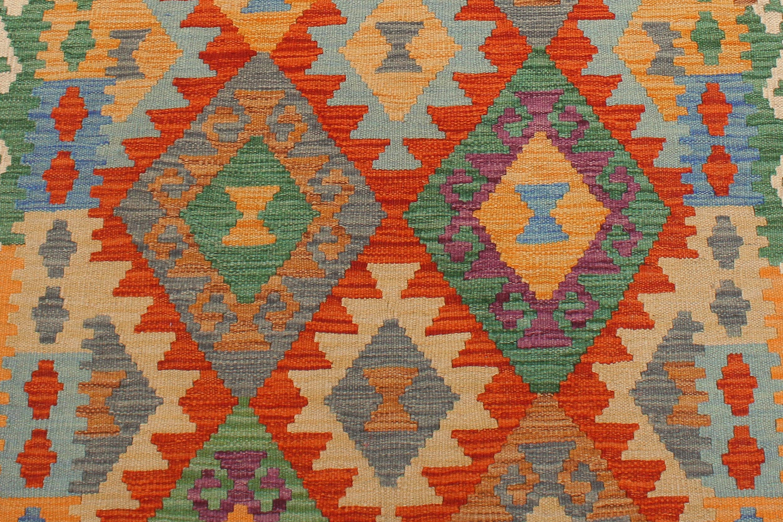 handmade Geometric Kilim Rust Beige Hand-Woven RUNNER 100% WOOL area rug 3 x 10