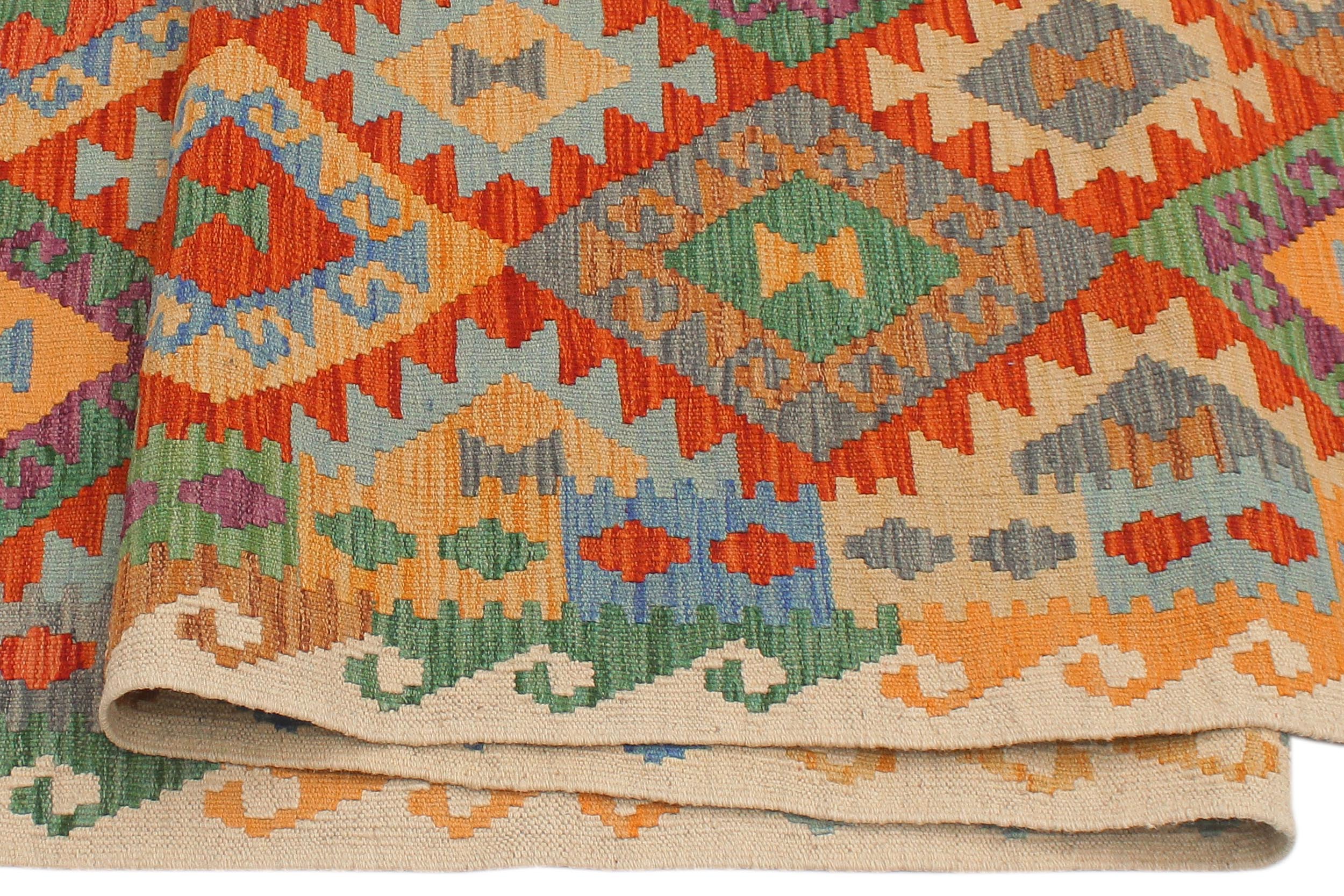 handmade Geometric Kilim Rust Beige Hand-Woven RUNNER 100% WOOL area rug 3 x 10