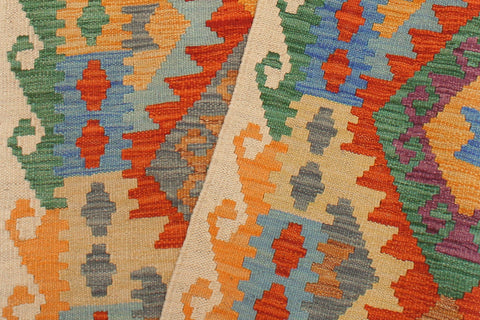 handmade Geometric Kilim Rust Beige Hand-Woven RUNNER 100% WOOL area rug 3 x 10