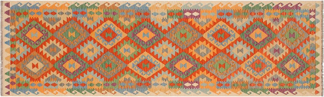 Flat Weave Kilim Antique Navaho Vintage handmade Geometric Kilim Rust Beige Hand-Woven Runner 100% Wool Area Rug 3x10 