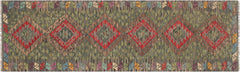 Flat Weave Kilim Antique Navaho Vintage handmade Geometric Kilim Red Charcoal Hand-Woven Runner 100% Wool Area Rug 3x10 