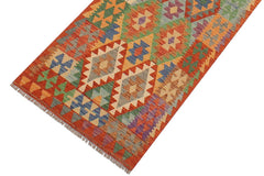 Flat Weave Kilim Antique Navaho Vintage handmade Geometric Kilim Rust Blue Hand-Woven Runner 100% Wool Area Rug 3x13 