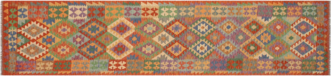 handmade Geometric Kilim Rust Blue Hand-Woven RUNNER 100% WOOL area rug 3 x 13
