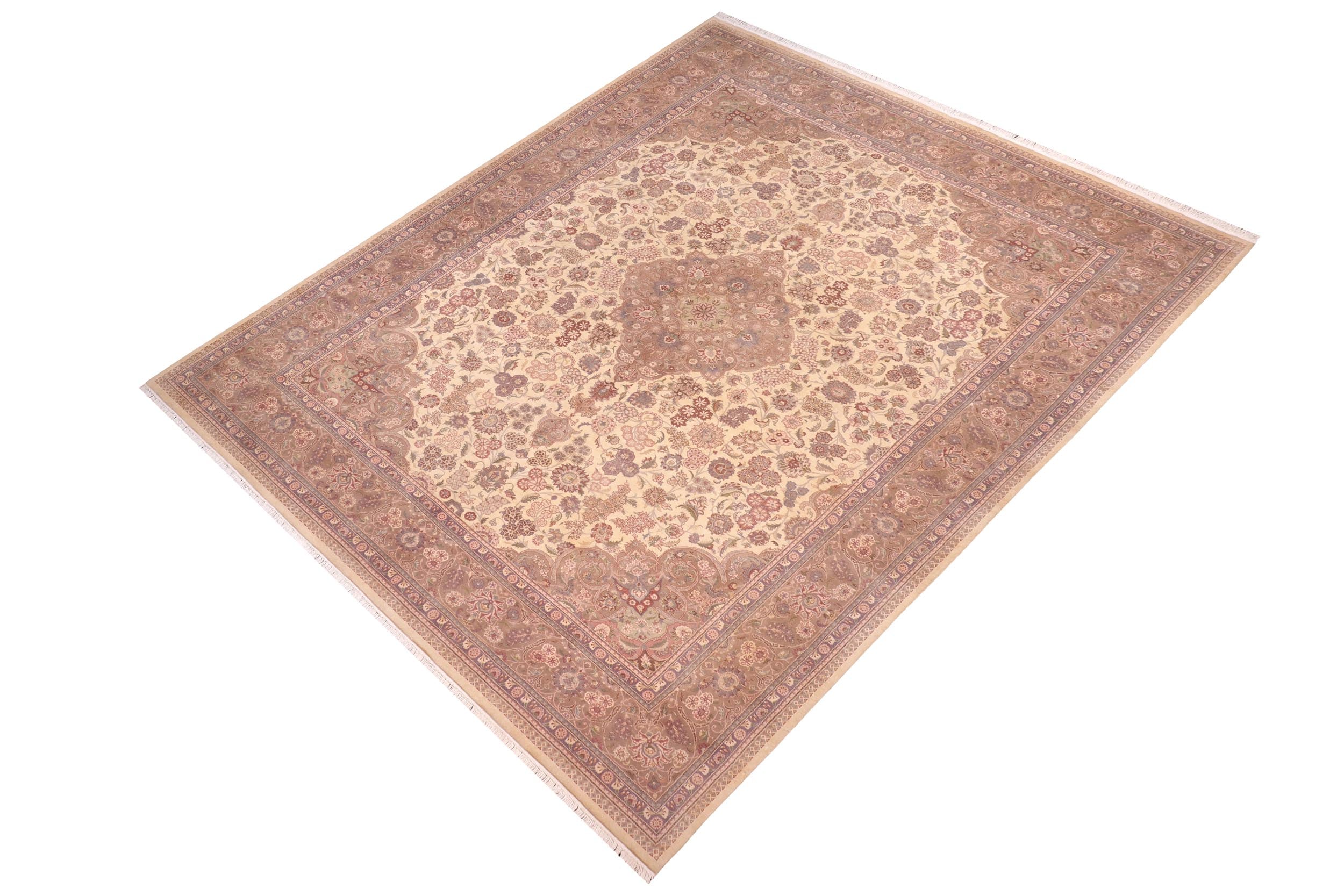 handmade Traditional Kashan Ivory Lt. Brown Hand Knotted RECTANGLE 100% WOOL area rug 10x14