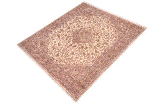 handmade Traditional Kashan Ivory Lt. Brown Hand Knotted RECTANGLE 100% WOOL area rug 10x14