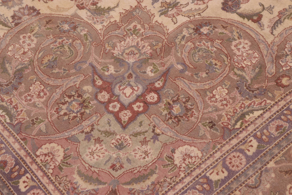 handmade Traditional Kashan Ivory Lt. Brown Hand Knotted RECTANGLE 100% WOOL area rug 10x14