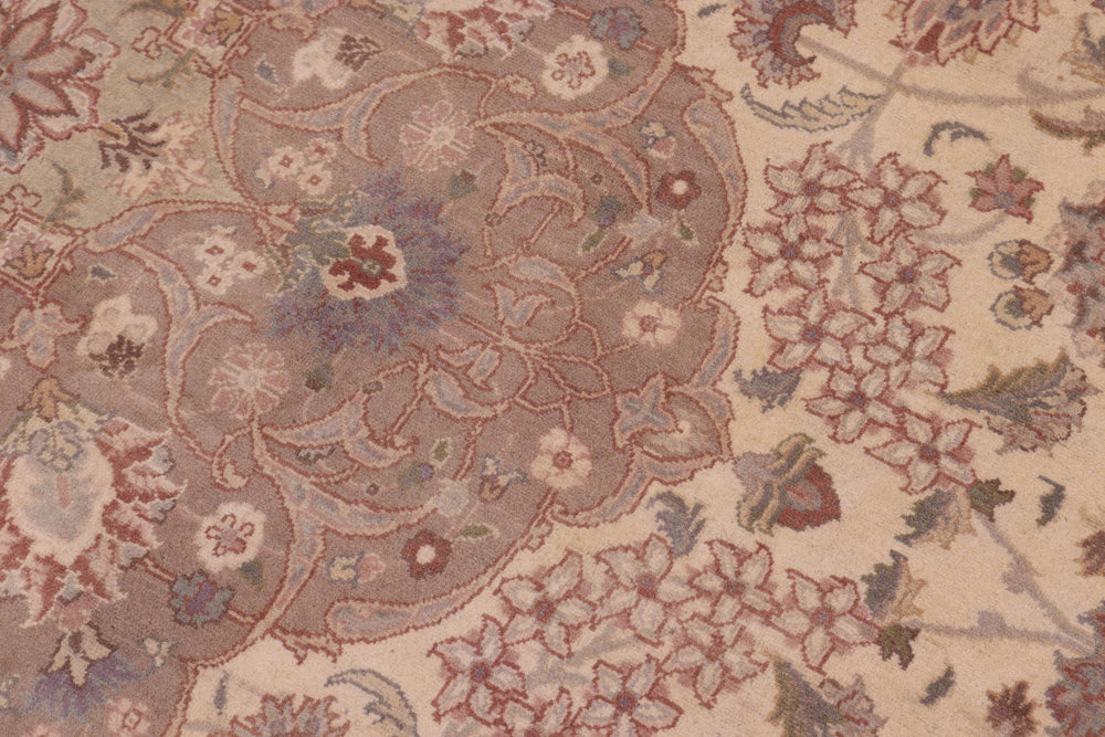 handmade Traditional Kashan Ivory Lt. Brown Hand Knotted RECTANGLE 100% WOOL area rug 10x14