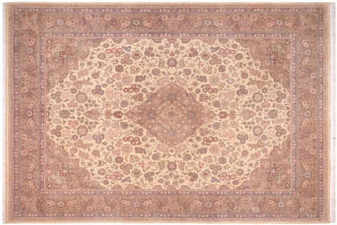 handmade Traditional Kashan Ivory Lt. Brown Hand Knotted RECTANGLE 100% WOOL area rug 10x14